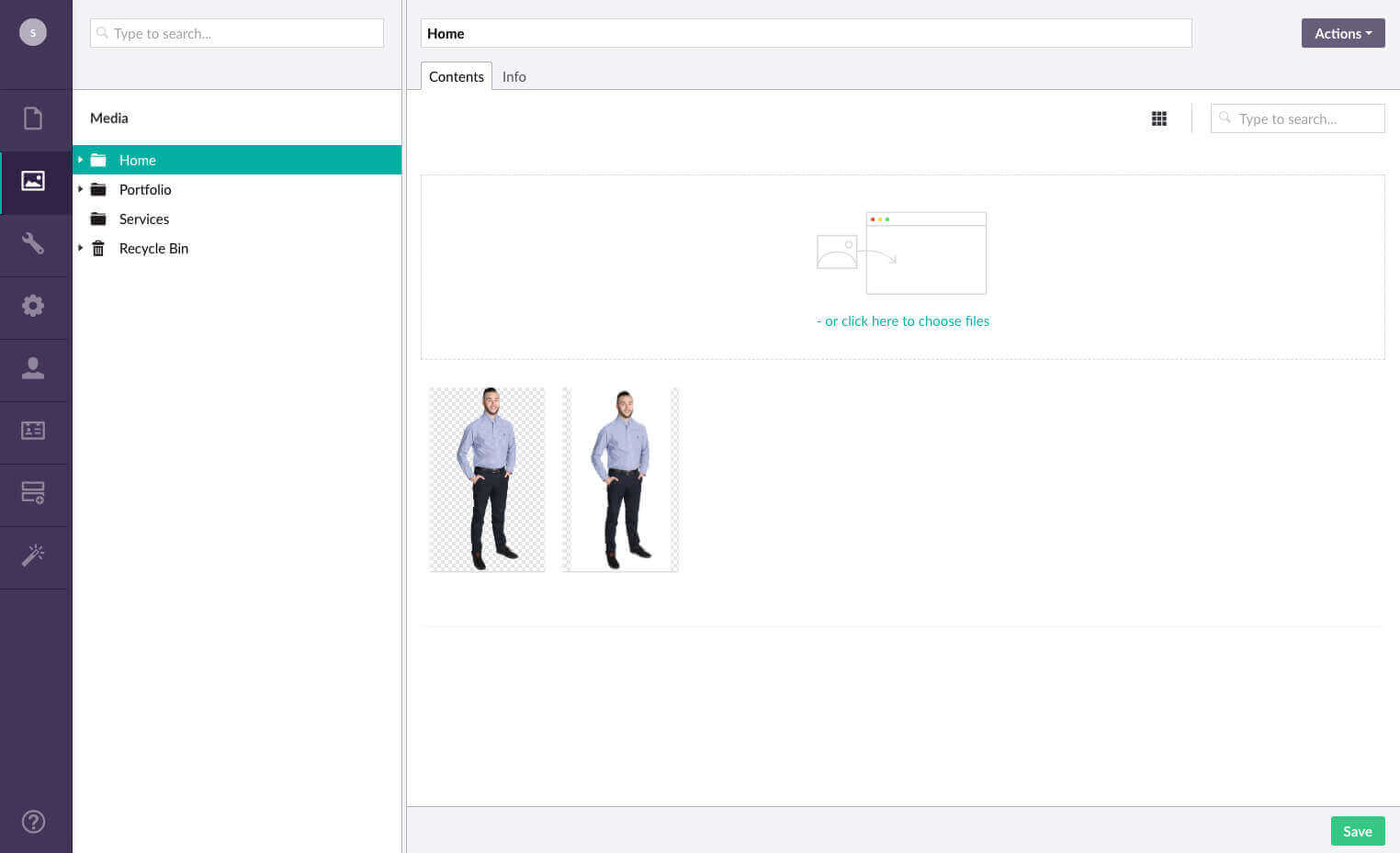 Easy to add images. Simply drag your images into the media tab in Umbraco.